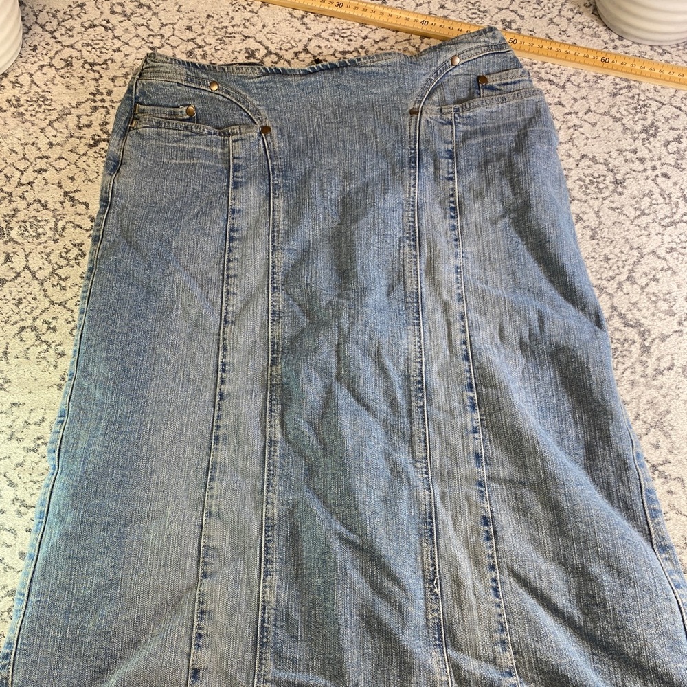 SIMPLE WISH High Waisted Midi Denim Skirt